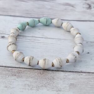 Small Stretch Bracelet - Cream & Light Teal Tones